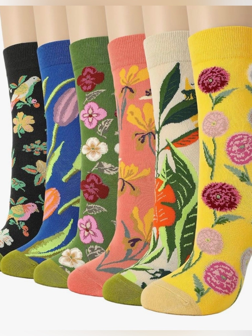 NEW 6 Pairs Floral Crew Socks Women Fashion Socks